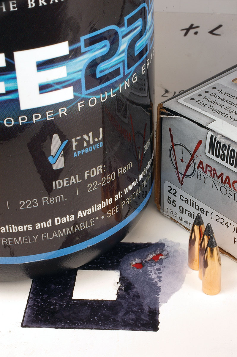 At 100 yards this three-shot group was made with CFE 223 and Nosler 55-grain Varmageddon bullets.